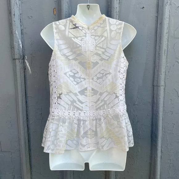 Sea NY Lace Peplum Top, ecru, sz 2 - Picture 7 of 9